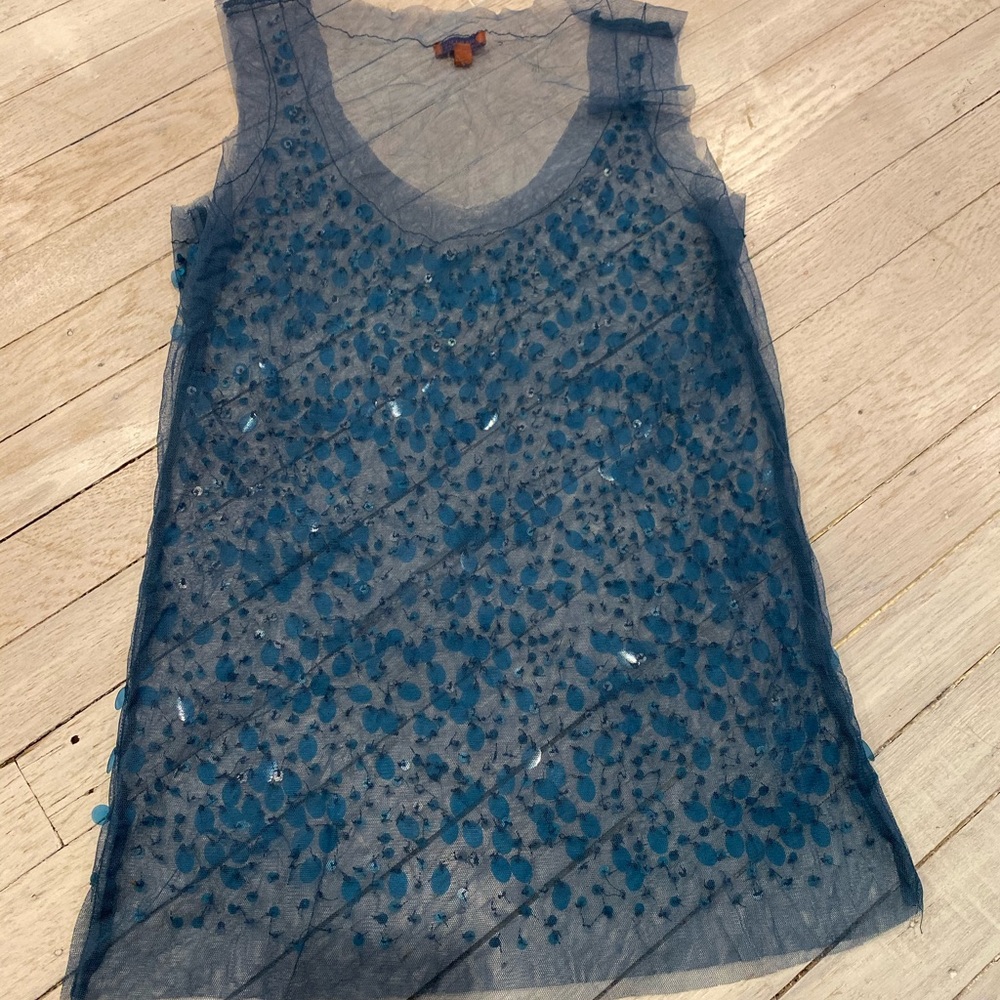 Chann Luu Sequence Teal Tank Top Size Small - image 8